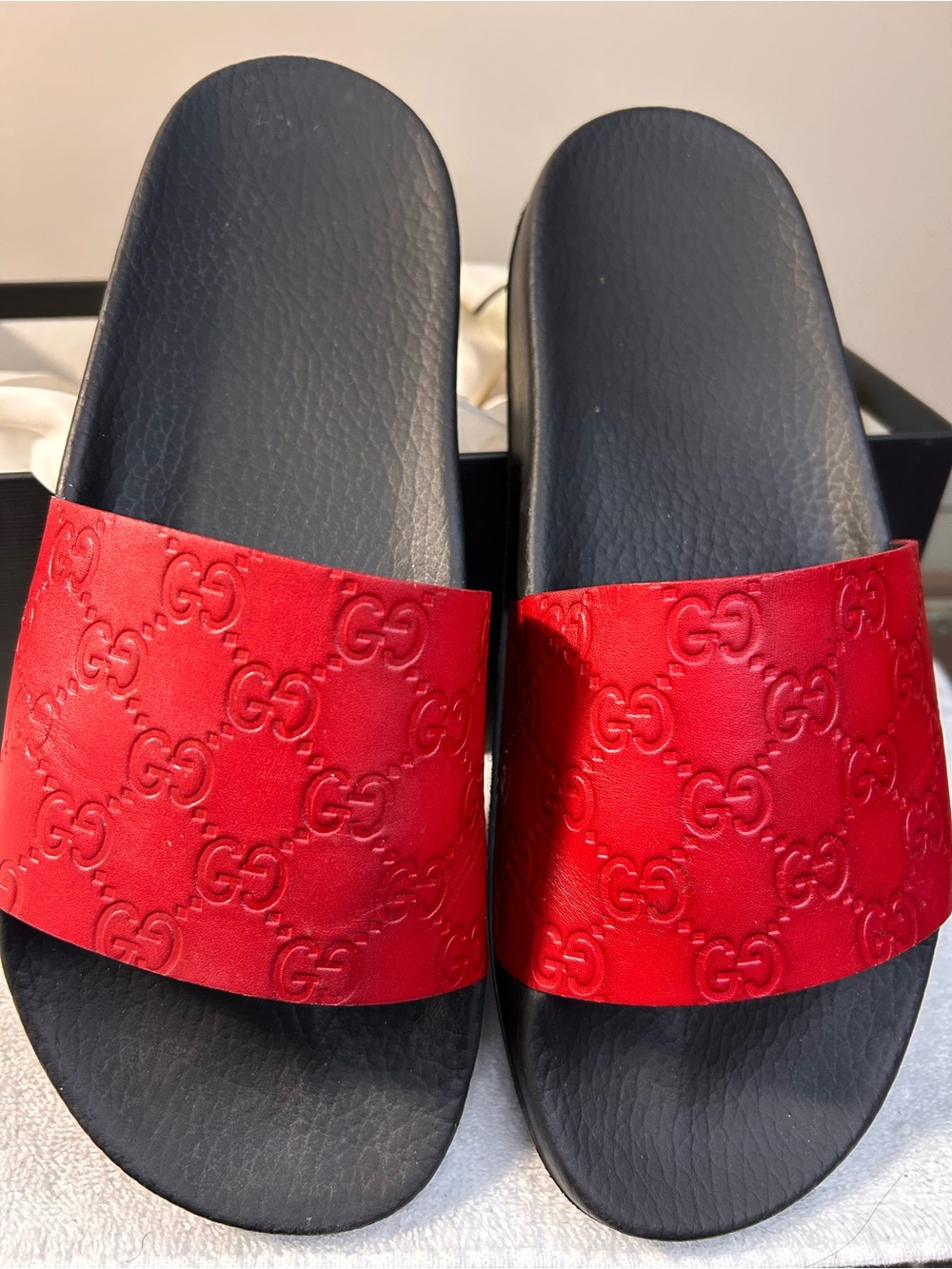 Gucci Red GG Embossed Slide Sandals - Women